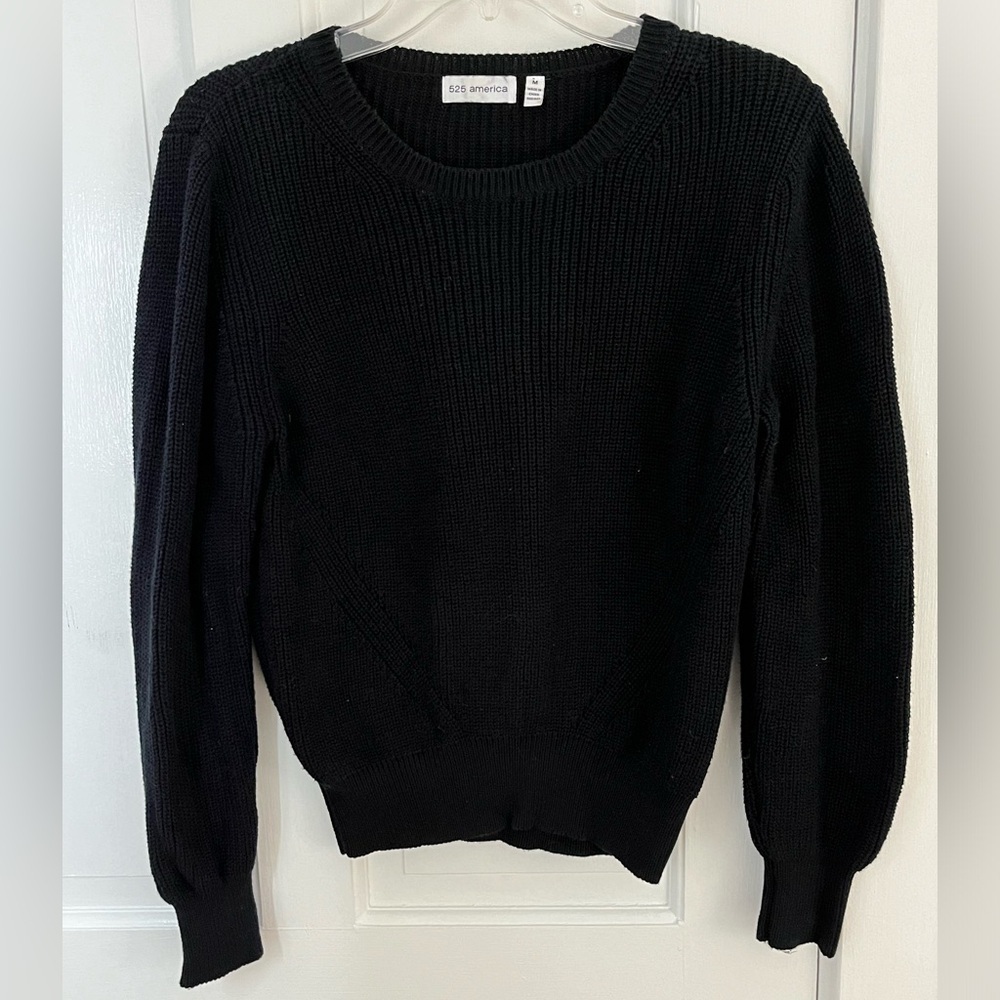 525 America Puff Balloon Bishop Sleeve Black Cotton Knit Sweater Size M